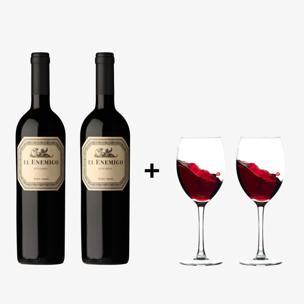 Kit exclusivo: 2 vinhos El Enemigo Bonarda + 2 Taças de brinde